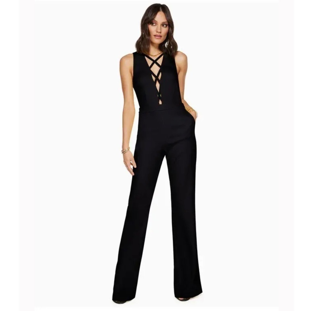 RAMY BROOK Otto Cutout Flare Jumpsuit Black Sleeveless Pockets NWT $545. - Picture 1 of 9